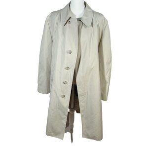 Vintage Men's London Fog Tan Khaki Faux Fur Lined Trench Coat Size 46R XL